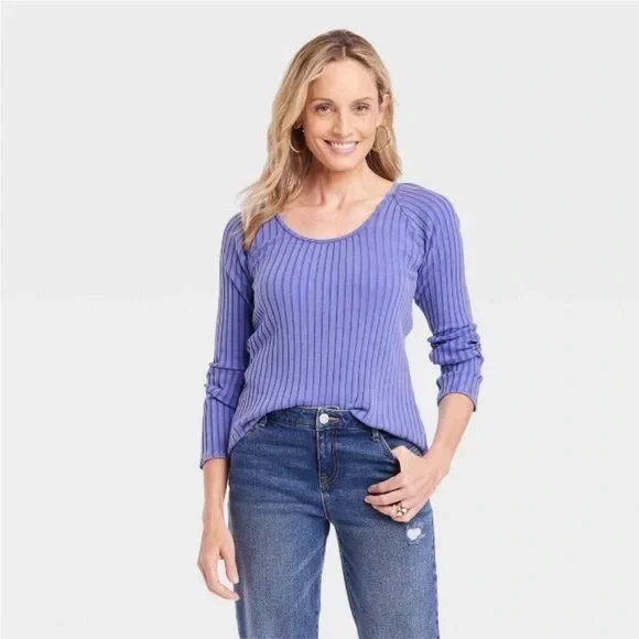 Women’s Slim Fit Long Sleeve Ribbed Tee Knox Rose Purple. Size M - Picture 1 of 8